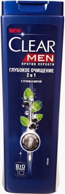 КЛЕАР Шампунь МУЖ 400мл 2 в 1 Глубокое очищение (уголь, мята) *6