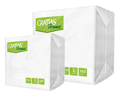 GRATIAS Салфетки 2сл 24см 100л HOME Белые 1/8 сложения