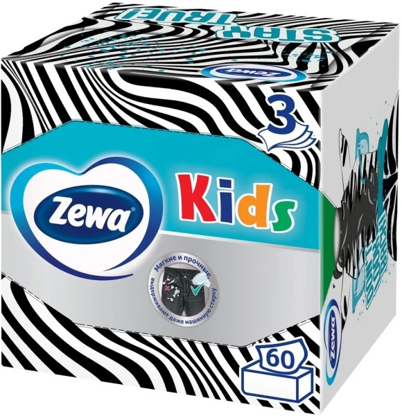 ЗЕВА Kids бумажные салфетки 3-сл 60шт в коробке