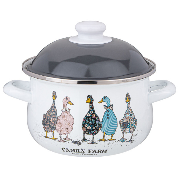 КАСТРЮЛЯ AGNESS ЭМАЛИРОВАННАЯ С ЭМАЛ.КРЫШКОЙ  "FAMILY FARM", 2.0 Л, 18*11 СМ 934-621