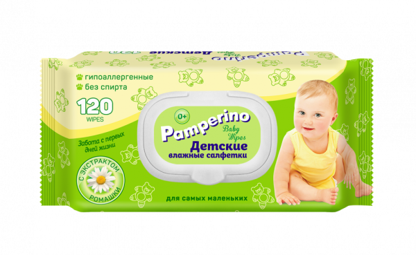 Pamperino №120 детские влажные салфетки  с пластиковым клапаном