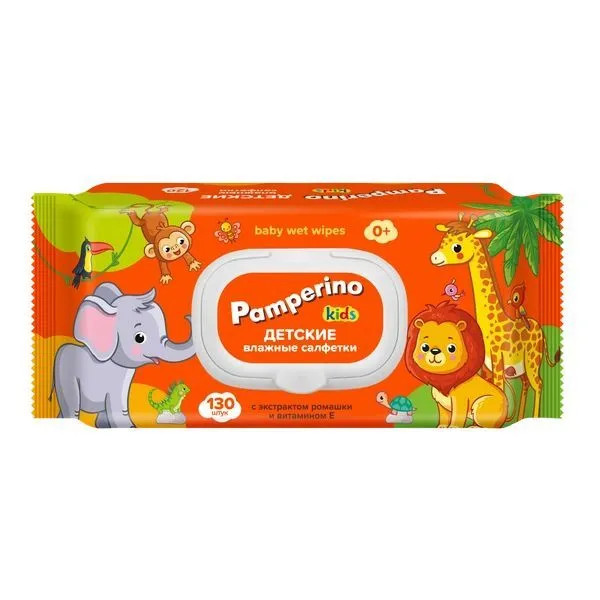 Pamperino №130 Kids Влажные салфетки детские с ромашкой и витамином Е с пластиковым клапаном