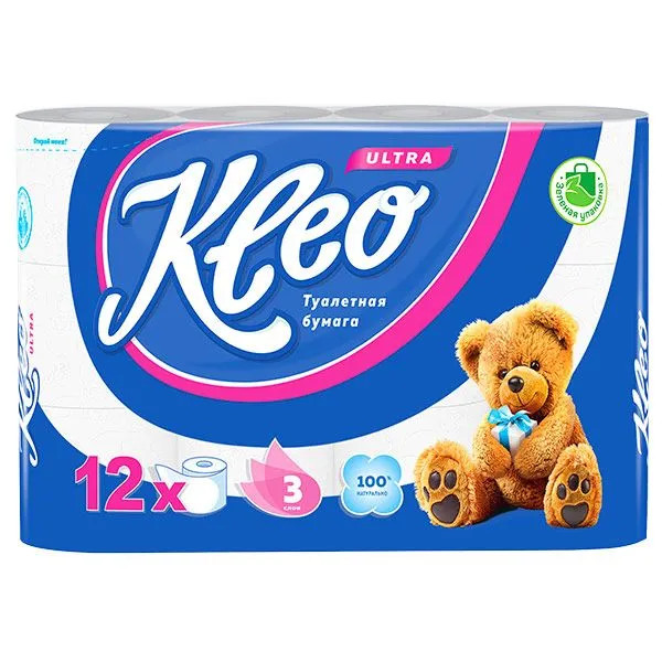 МЯГКИЙ ЗНАК Туалетная бумага KLEO, 3 слоя, 12 рулонов