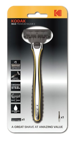Бритвенная система Kodak MAX Prem Razor 3 мужская серебро/черный 3 лезвия 1 сменная кассета (12/72/1