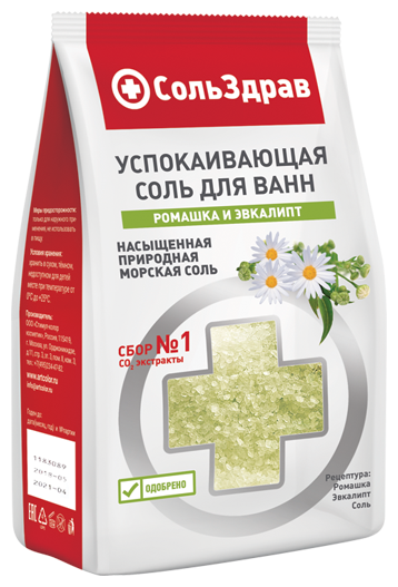 СольЗдрав Морская соль д/ванн Ромашка и Эвкалипт, 800 г. *8