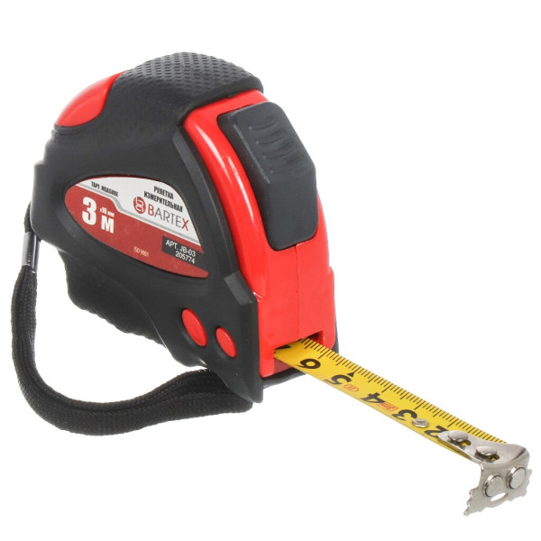 Bartex Рулетка 3м х 16мм Обрезин корп, Магнит, Автостоп+ 2 кнопки JB-03 32G-3016