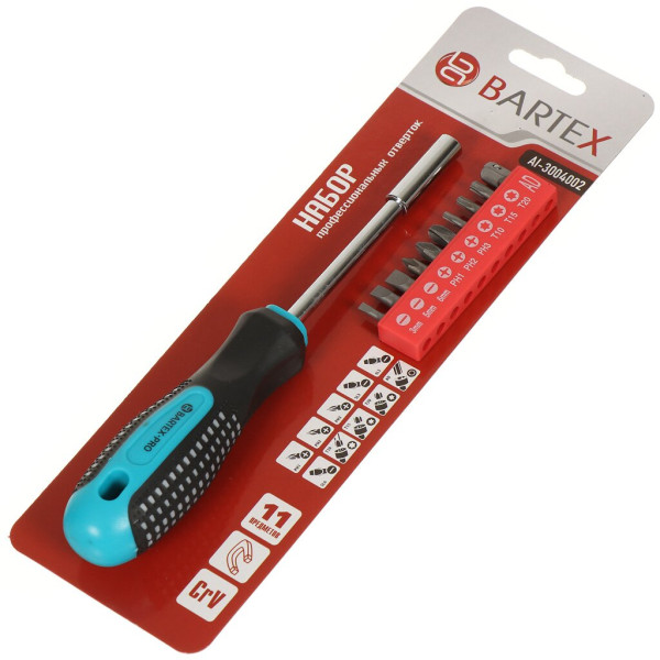 Bartex Отвертка набор 11 предметов, трехкомп. ручка, блистер, Anti slip AI-3004004