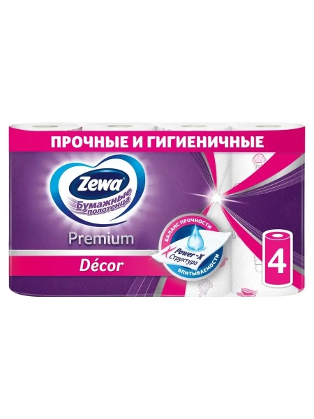 ЗЕВА Полотенца бумажные Премиум Декор 2сл, 4рул.