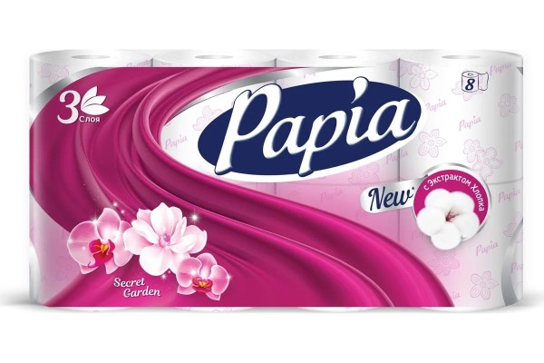 PAPIA ХАЯТ Туалетная бумага ТАИНСТВЕННЫЙ САД  3сл. 8 шт