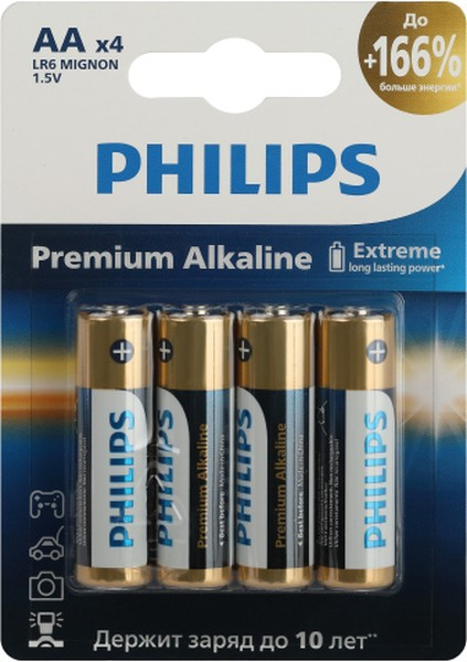 Philips Батарейки Philips LR6M4B/51 АА алкалиновые 1,5v 4 шт. LR6-4BL Premium (4/48/144/17280) Б0062753