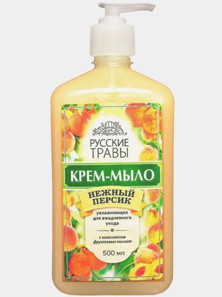 РУССКИЕ ТРАВЫ Жидкое Крем-Мыло 500г дозатор Нежный Персик, Русские Травы /12   арт.К-11-15