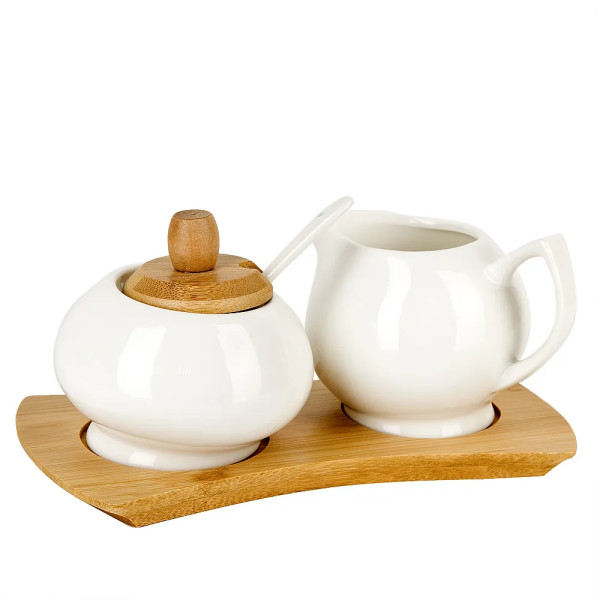 Сахарница с ложкой + молочник "Naturel" на бамбуковой подставке 20*11.5*10см. v=250мл/220мл. 2631038