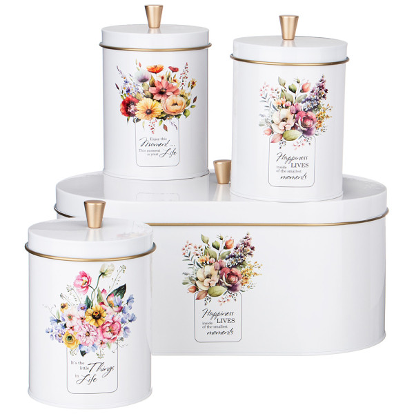 НАБОР AGNESS "FLORAL MOOD" 2в1 ХЛЕБНИЦА + БАНКИ 3 ШТ 790-377