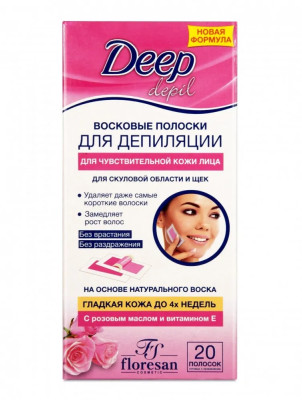 Флоресан Deep Depil Восковые полоски для депиляции кожи лица, скуловой области и щёк 20полосок