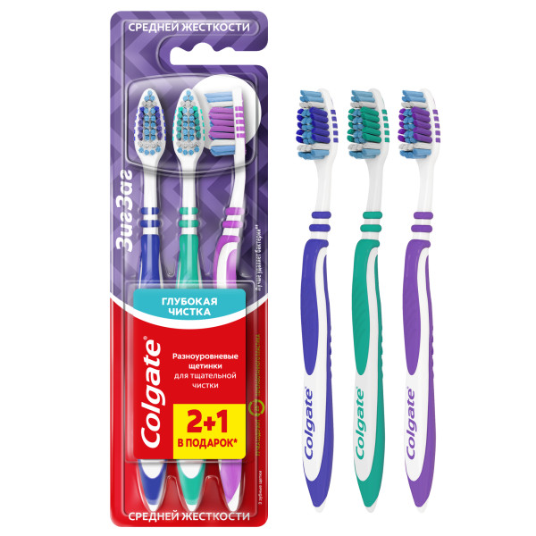 Colgate ПРОМО Зубная щетка "Зиг Заг" средние 2шт + 1шт в ПОДАРОК БХ4014808