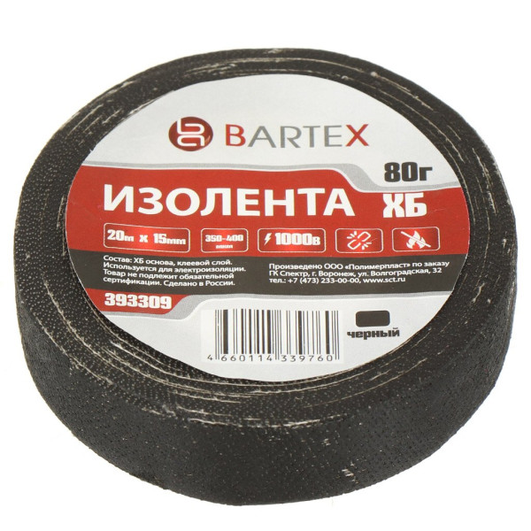 Изолента х/б, 80 г, чер, Bartex 393309
