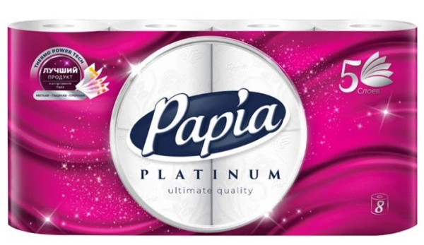 PAPIA ХАЯТ Туалетная бумага PLATINUM Белая 5сл. 8 шт *14*