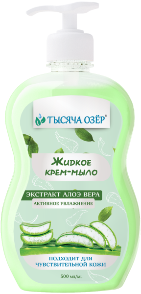 ТЫСЯЧА ОЗЁР Жидкое крем-мыло для рук "Активное увлажнение" с экстрактом алоэ вера, 500 мл БХ12591Е