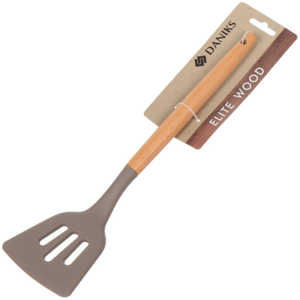 Daniks Лопатка кулинарная силикон, с прорезями, навеска Elite Wood 161503-3