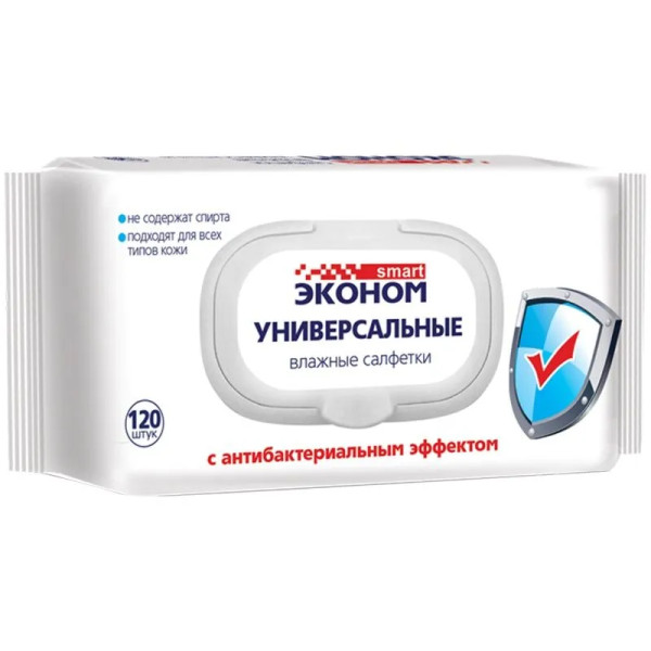 Эконом Smart №120 влажные салфетки для всей семьи антибактериал с пластиковым клапаном универсальные