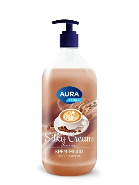 Aura AURA Жидкое Крем-мыло Шелк и кофе с дозатором 1000мл БХ4029782