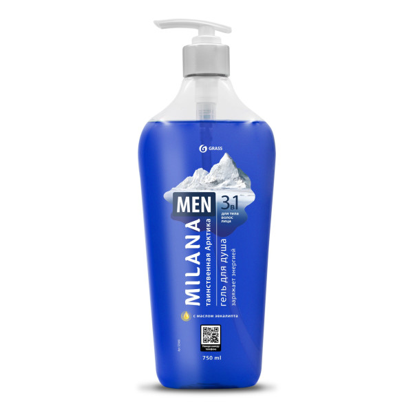 Milana MEN гель для душа Таинственная арктика с маслом эвкалипта (флакон 750 мл)