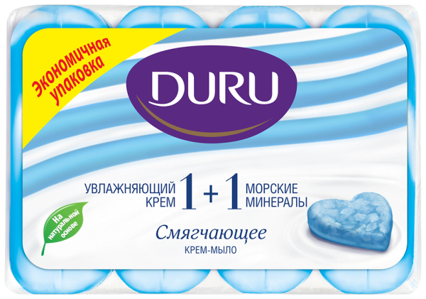 ДУРУ Туалетн. мыло 1+1, 4x80гр Крем + Морск. минералы *12* 2040