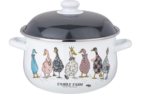 Agness КАСТРЮЛЯ ЭМАЛИРОВАННАЯ С ЭМАЛ.КРЫШКОЙ СЕРИЯ "FAMILY FARM", 5.0 Л, 24*14 СМ 934-624