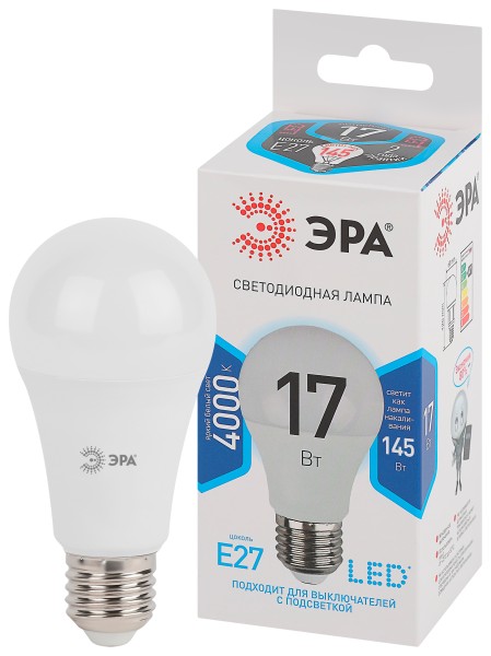 LED A60-17W-840-E27  Лампа светодиодная ЭРА STD LED A60-17W-840-E27 17Вт груша нейтральный белый свет Е27
