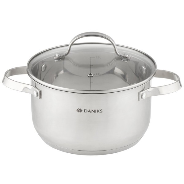 Daniks Кастрюля нерж, 3.6 л, крыш стекло, Элегант, индукц GS-01338-20CA-2