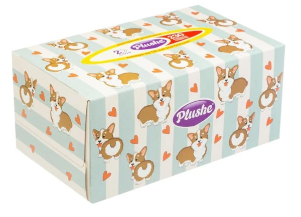 Plushe Салфетки бумажные в коробочке, 2 слоя, 230л, V-сложение, Ассорти
