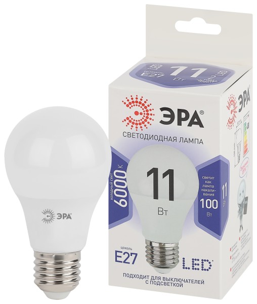 LED A60-11W-860-E27  Лампа светодиодная ЭРА STD LED A60-11W-860-E27 11Вт груша холодный дневной свет Е27