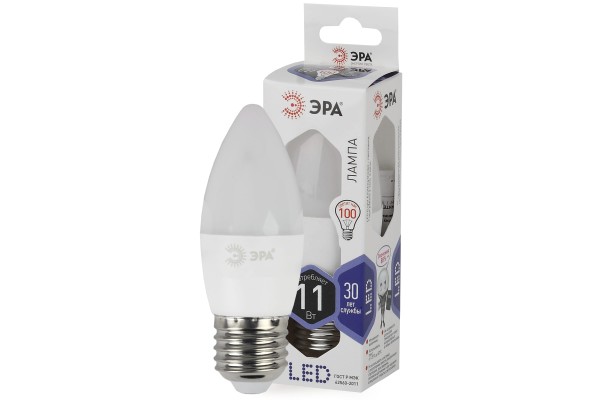 Лампа светодиодная Эра LED B35-11W-860-E27 (диод, свеча, 11Вт, хол, E27) Б0032985