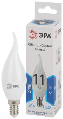 LED BXS-11W-840-E14  Лампа светодиодная ЭРА STD LED BXS-11W-840-E14 11Вт свеча на ветру нейтральный белый свет Е14