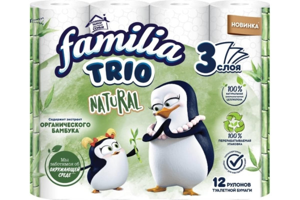 Familia Plus ТРИО Туалетная бумага 3сл. 12 шт. БЕЛАЯ БХ01485БК