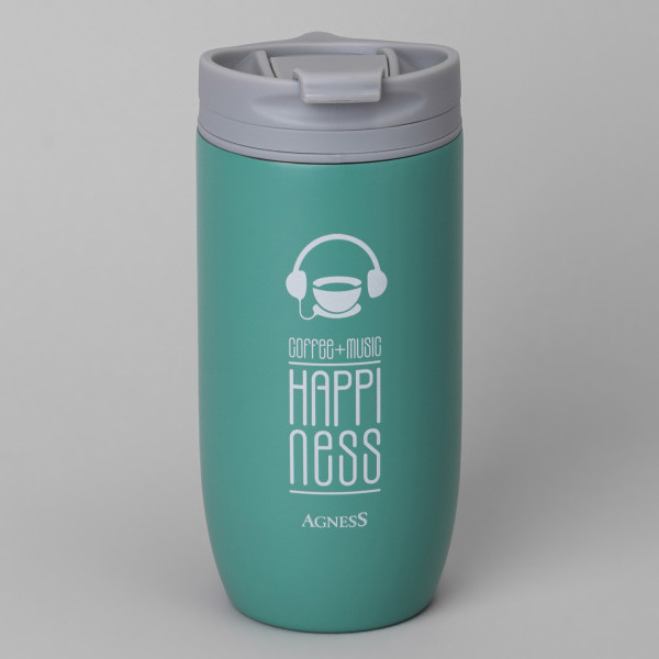ТЕРМОКРУЖКА AGNESS "HAPPINESS" 450МЛ, КОЛБА НЕРЖ.СТАЛЬ 18/10