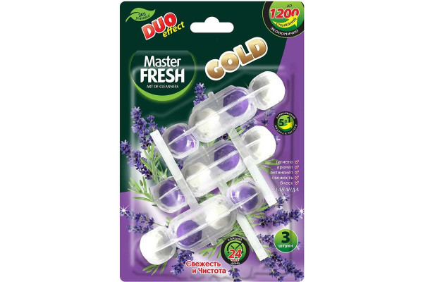 Master Fresh GOLD подвесной блок для унитаза DUO EFFECT 5в ЛАВАНДА, 3шт БХ81980А