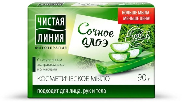 ЧИСТАЯ ЛИНИЯ Мыло КУСКОВОЕ 90гр Алоэ *12*48*