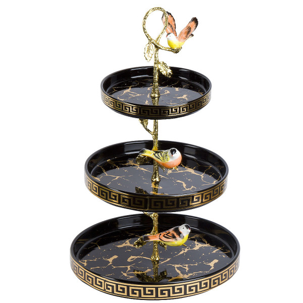 Nouvelle Блюдо 3-х ярусное "Черный мрамор" 25*25*39 см 1180035