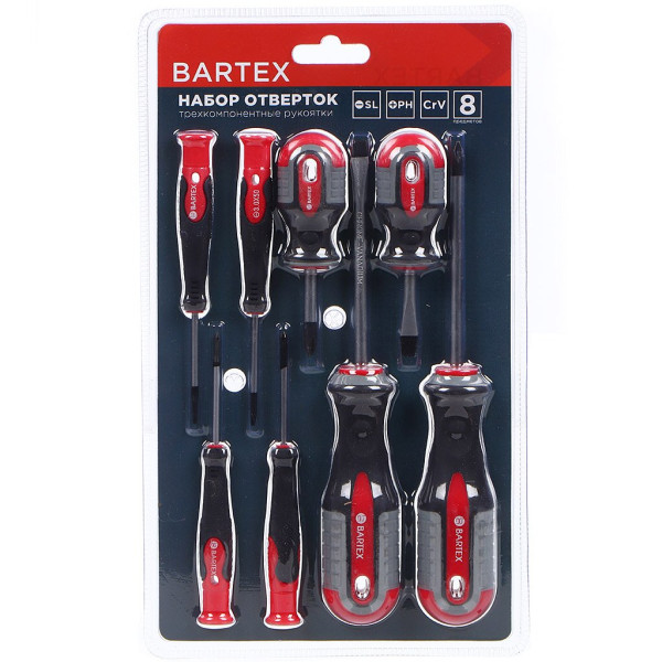 Набор отверток 8 пр, Bartex, трехкомпонент ручка, CrV D-455668
