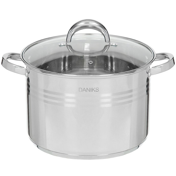 Кастрюля нерж, 9 л, с крыш, Daniks, Общепит, SD-6BP-9
