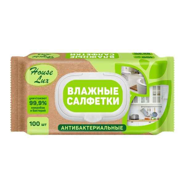 House Lux №100 Салфетки влажные антибактериальные очищающие универсальные