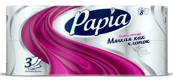 PAPIA ХАЯТ Туалетная бумага Белая 3сл. 8-шт *7*