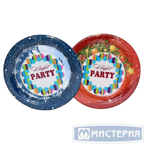 Тарелка d 180мм дизайн в ассортименте (бумага) 6шт/уп 25уп/кор "Buffet-PARTY"