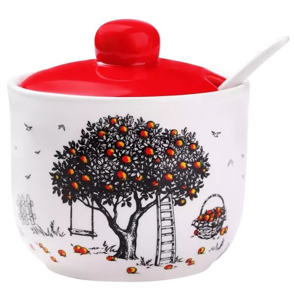 Appetite Сахарница керам 300мл с ложкой Apple Tree ZFC045-6