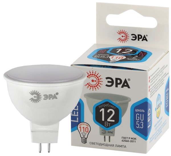 Лампочка светодиодная ЭРА STD LED MR16-12W-840-GU5.3 GU 5.3 12 Вт софит нейтрал. белый свет Б0040888