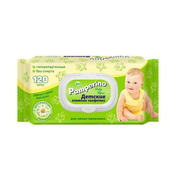 Pamperino №120 mama детские влажные салфетки с ромашкой mix с пластиковым клапаном