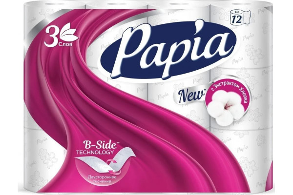 Papia ХАЯТ SILK EDITION Туалетная бумага 3сл. 12 шт БХ4030628
