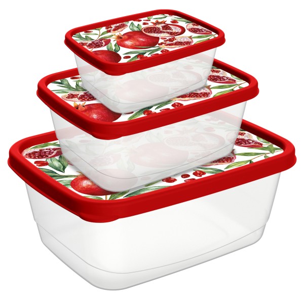 Idiland Комплект контейнеров для продуктов прямоуг. 3 шт. (0,5л+0,85л+1,5л) с декором (красный) 221153906/03