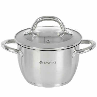 Кастрюля нерж, 2 л, с крыш, крышка стекло, Daniks, Pearl, GS-01205-16